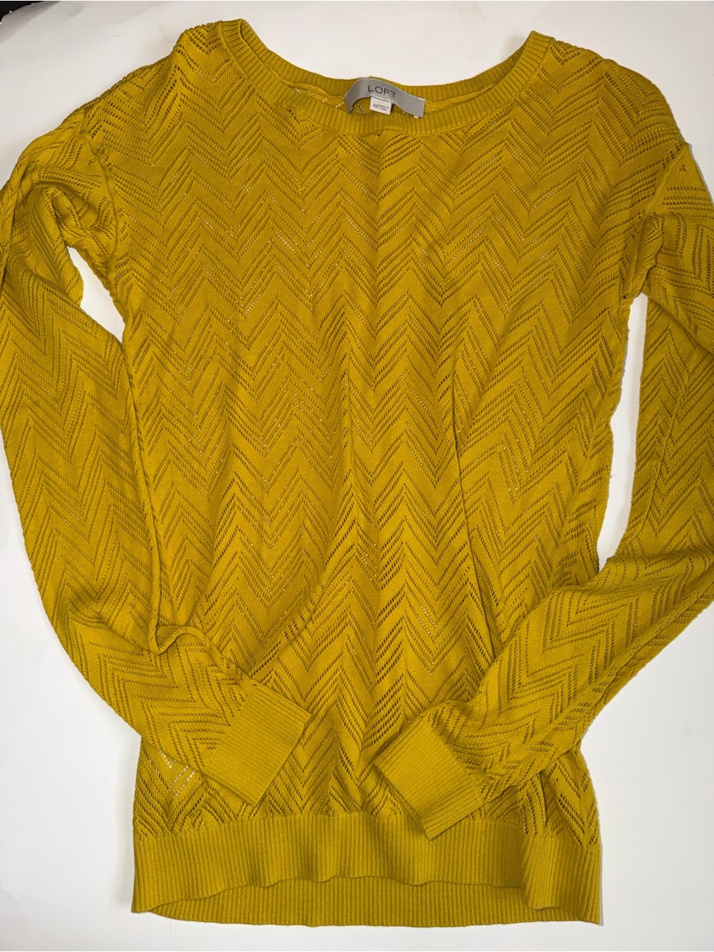 LOFT Yellow Chevron Open-Knit Sweater